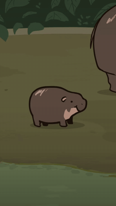 Cartoon Hippopotamus On Grassy Field GIF