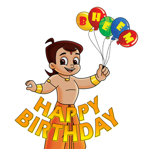 Cartoon Holding Balloons With Happy Birthday GIF