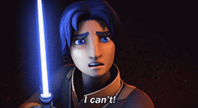 Cartoon Holding Blue Lightsaber Saying I Can't GIF