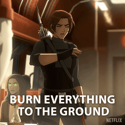 Cartoon Holding Bow And Arrow Saying Burn Everything To The Ground GIF