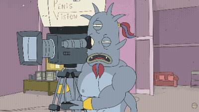 Cartoon Holding Camera In Front Of Penis Vision Sign GIF
