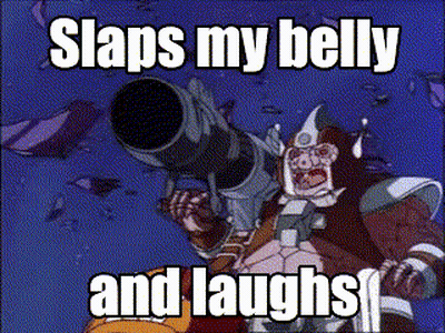 Cartoon Holding Cannon Saying Slaps My Belly And Laughs GIF