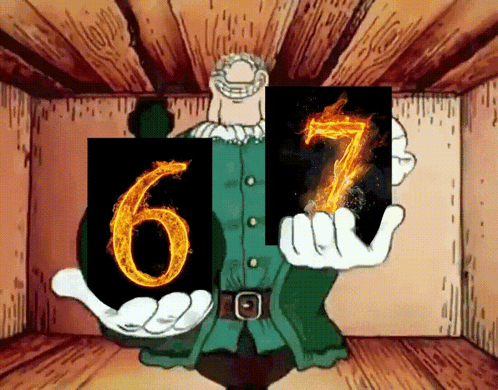 Cartoon Holding Cards With 6 And 7 GIF