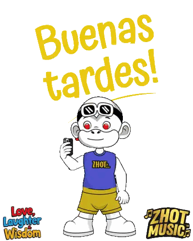 Cartoon Holding Cell Phone Buenas Tardes Sticker