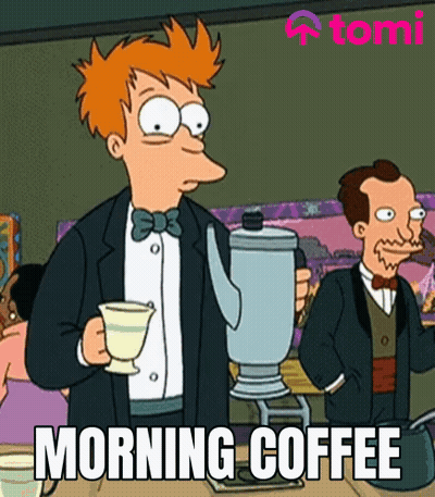 Cartoon Holding Coffee Saying Morning Coffee GIF