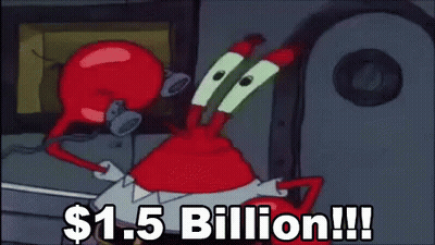 Cartoon Holding Dollar Sign Saying $1.5 Billion GIF