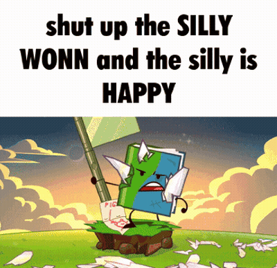 Cartoon Holding Flag Saying Shut Up The Silly Wonn GIF