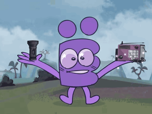 Cartoon Holding Flashlight And Radio With Letter B GIF