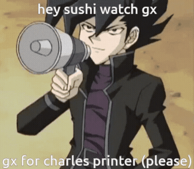 Cartoon Holding Megaphone Saying Hey Sushi Watch Gx Gx For Charles Printer GIF
