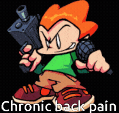 Cartoon Holding Microphone And Gun Saying Chronic Back Pain GIF