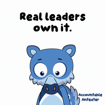 Cartoon Holding Microphone Saying Real Leaders Own It