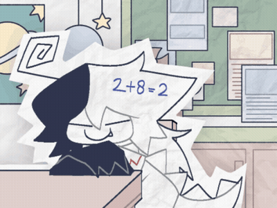 Cartoon Holding Paper 2 + 8 = 2 GIF