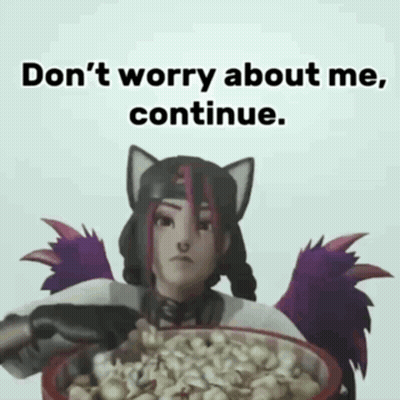 Cartoon Holding Popcorn Saying Don't Worry About Me Continue GIF