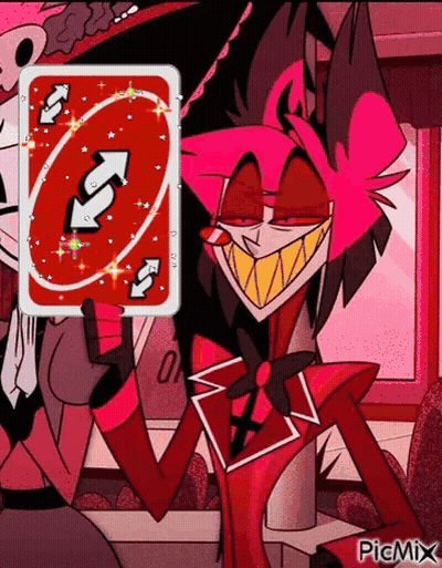 Cartoon Holding Red Playing Card With Arrows GIF