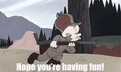 Cartoon Holding Rifle Saying Hope You're Having Fun GIF