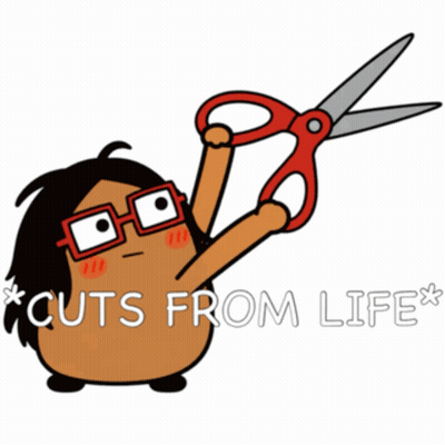 Cartoon Holding Scissors Cuts From Life GIF