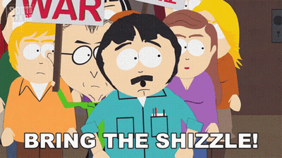 Cartoon Holding Sign Saying War Bring The Shizzle GIF