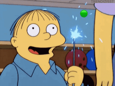 Cartoon Holding Sparkler With Green Ball Flying GIF