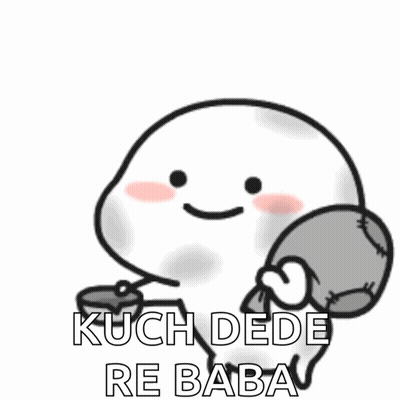 Cartoon Holding Spoon And Bag Saying Kuch Dede Re Baba GIF