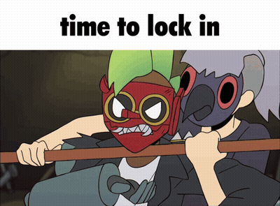 Cartoon Holding Stick Saying Time To Lock In GIF