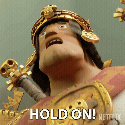 Cartoon Holding Sword Saying Hold On GIF