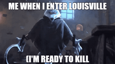Cartoon Holding Sword Says Me When I Enter Louisville I'm Ready To Kill GIF