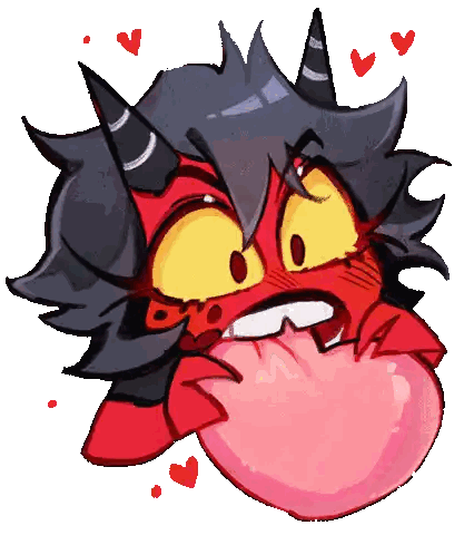 Cartoon Horned Character Blowing Pink Heart Bubble Sticker