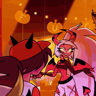 Cartoon Horned Winged Character Next To Man In Red Hat GIF