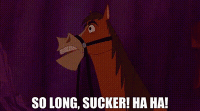 Cartoon Horse With Bridle Saying So Long Sucker Ha Ha GIF