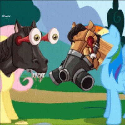 Cartoon Horse With Gas Mask GIF