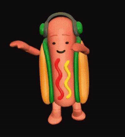 Cartoon Hot Dog Dancing With Headphones Ketchup Mustard GIF