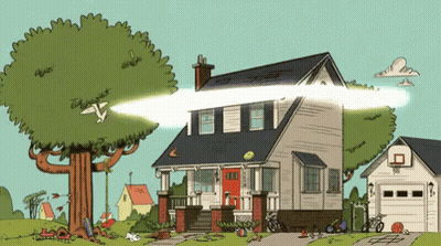 Cartoon House With Basketball Hoop In Backyard GIF
