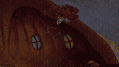 Cartoon House With Purple Ribbons GIF