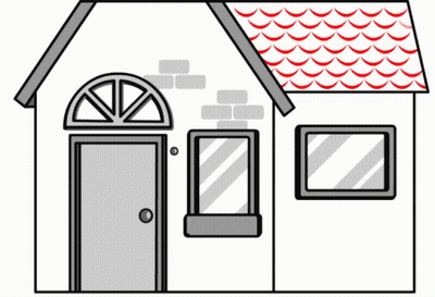 Cartoon House With Red Roof And Two Windows GIF