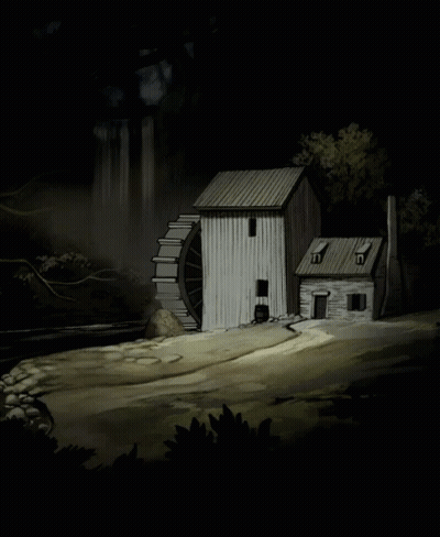 Cartoon House With Water Wheel GIF