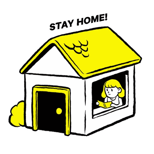Cartoon House With Yellow Roof Saying Stay Home Sticker