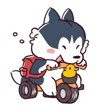 Cartoon Husky Riding Tricycle With Duck Sticker