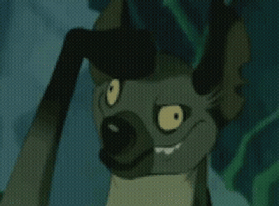 Cartoon Hyena Smiling With Stick In Mouth GIF