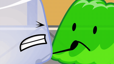 Cartoon Ice Cube And Green Leaf Fighting GIF