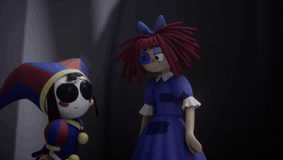 Cartoon In Blue Dress Hugging Character In Red White And Blue Outfit GIF