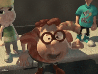 Cartoon In Glasses And Green Shirt Beside Girl GIF