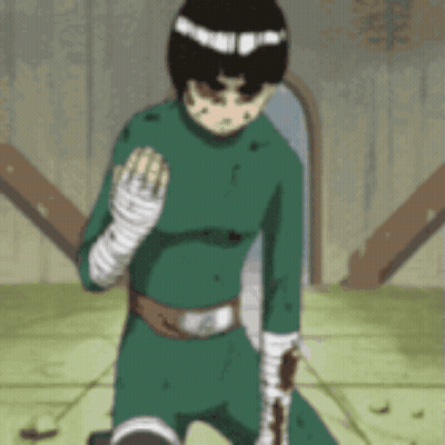 Cartoon In Green Suit Kneeling And Holding Hand Up GIF