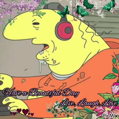 Cartoon In Headphones Saying Have A Beautiful Day GIF