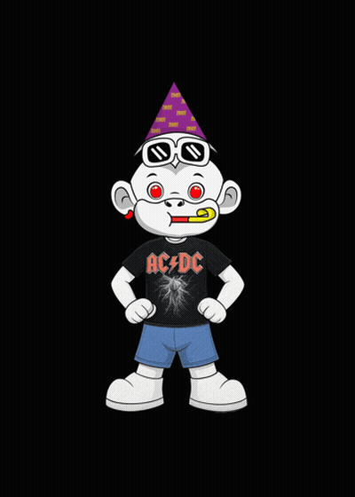 Cartoon In Purple Party Hat And AC DC Shirt GIF