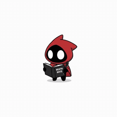Cartoon in Red Hood Reading Death Note