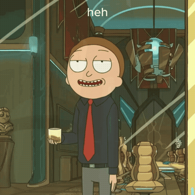 Cartoon In Suit And Tie Holding Coffee Saying Heh GIF