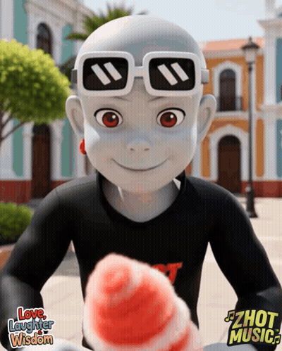 Cartoon In Sunglasses And Black Shirt Saying Love Laughter Wisdom GIF