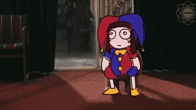 Cartoon Jester In Dark Room GIF