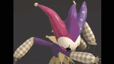 Cartoon Jester In Pink And Purple Hat And Checkered Pants Dancing GIF
