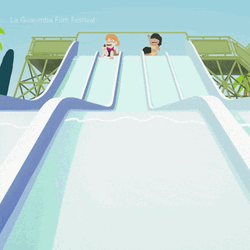 Cartoon Kids Gliding In Waterslide GIF